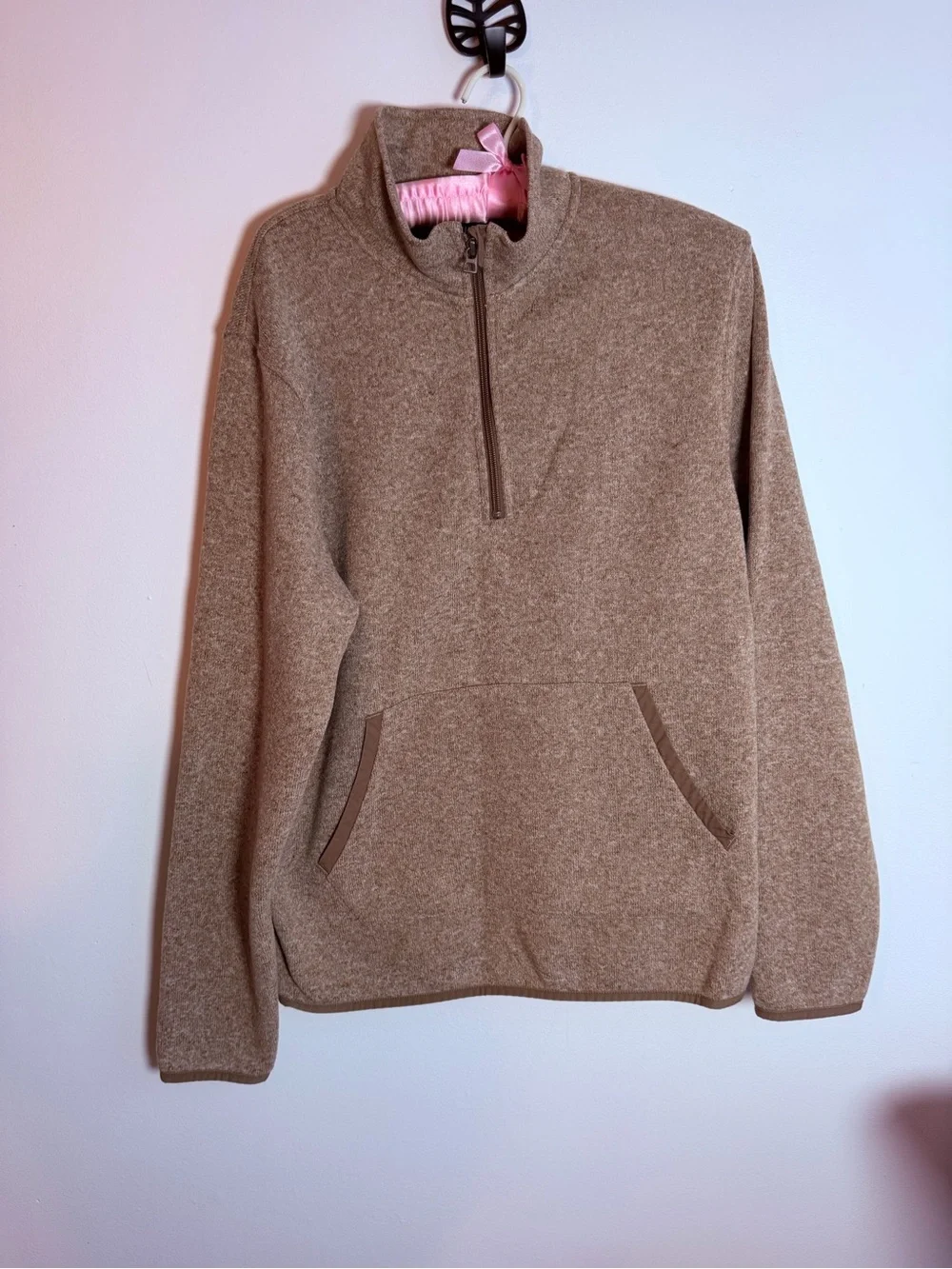 J Crew Mercantile Men's Half-Zip Fleece Pullover Sweater - Brown